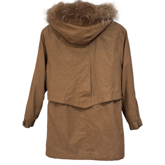 Bernardo Faux Suede Fall Winter Coat Size Small Raccoon Fur Trim Hood Womens - Picture 13 of 16
